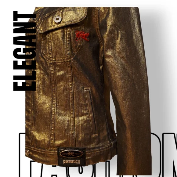 PARASUCO Gold Shimmer Denim Jean Jacket Metallic Finish Size Large - Picture 3 of 15